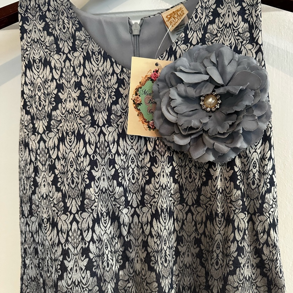 NWT Mia Belle Baby Couture size 8 gray and purple damask organza ruffle dress